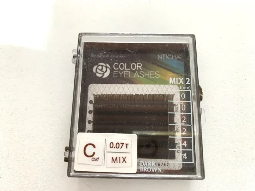EXTENSIÓN DE PESTAÑAS NEICHA MINI MARRÓN OSCURO- CURL C - GROSOR 0.07 - MIX