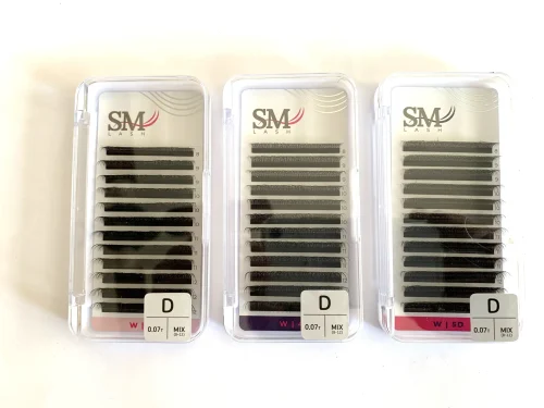 EXTENSIÓN DE PESTAÑAS SM TECNOLÓGICAS W3D -W4D - W5D - CURL D - GROSOR 0.07 - MIX  8 a 12mm