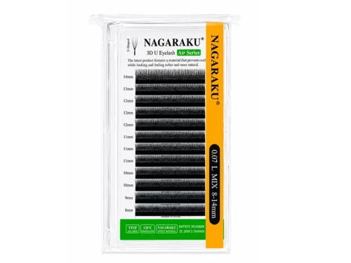 EXTENSION DE PESTAÑAS NAGARAKU 3D U - GROSOR 0.07 - CURL L  MIX- 8  15 mm