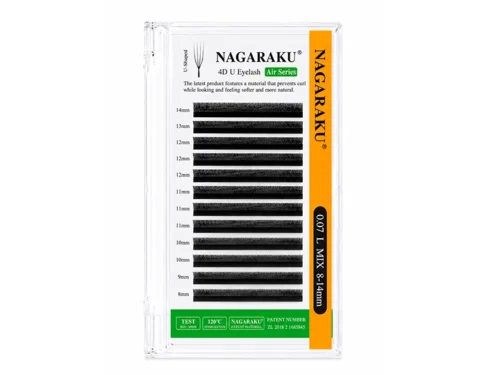 EXTENSION DE PESTAÑAS NAGARAKU 4D U - GROSOR 0.07- CURL L MIX- 8 a 15 mm