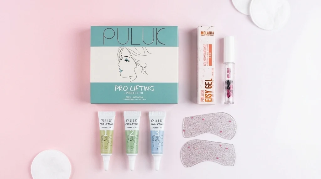 Kit completo, geles y parches de insumos para laminado de cejas de uso profesional disponibles en Centifolia Beauty CABA
