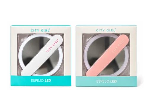 ESPEJO REDONDO PORTATIL LUZ LED -USB - CITY GIRL